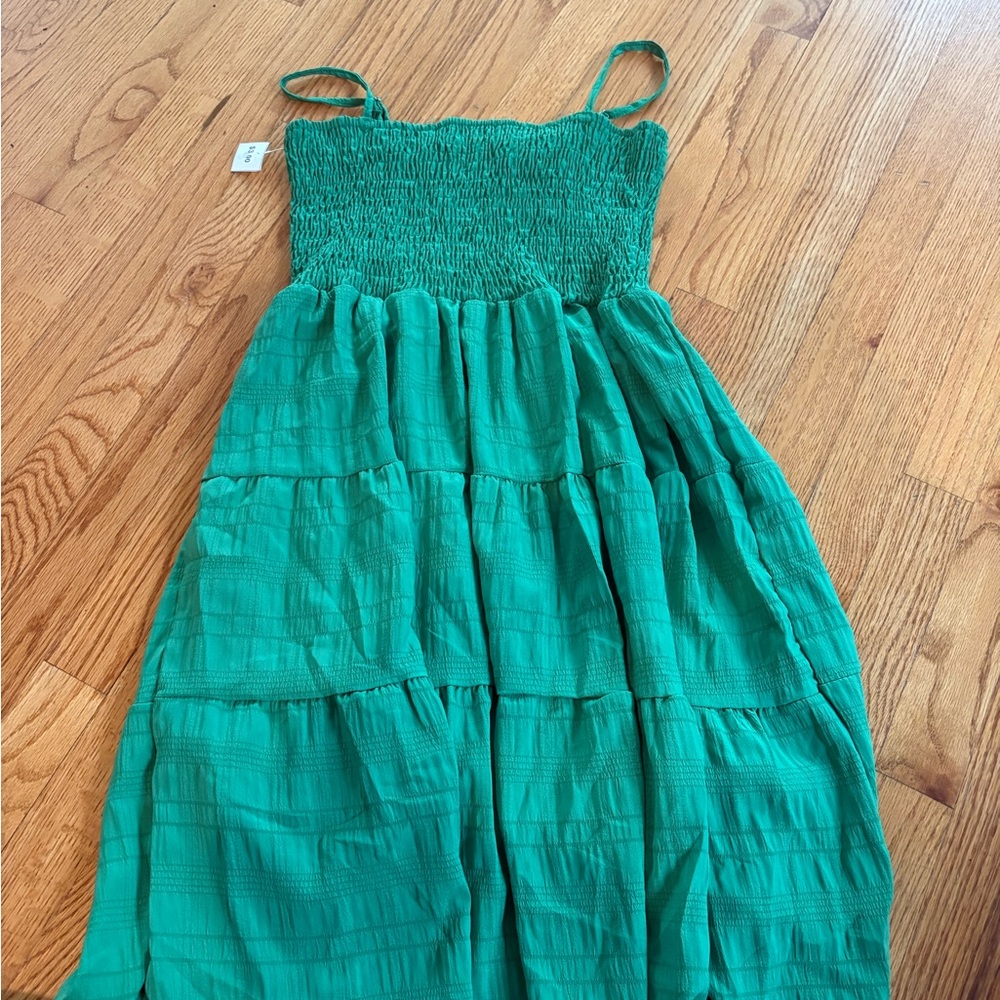 Green Smocked Tiered Sundress with Spaghetti Straps